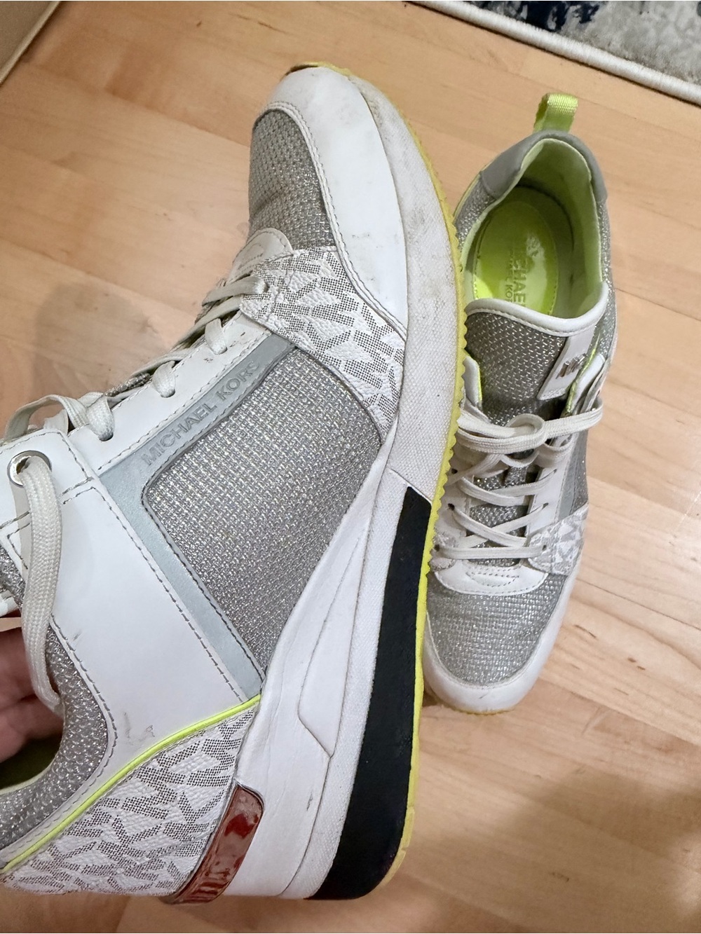 Women’s Silver & White Athletic Sneakers - Comfort Lace-Up